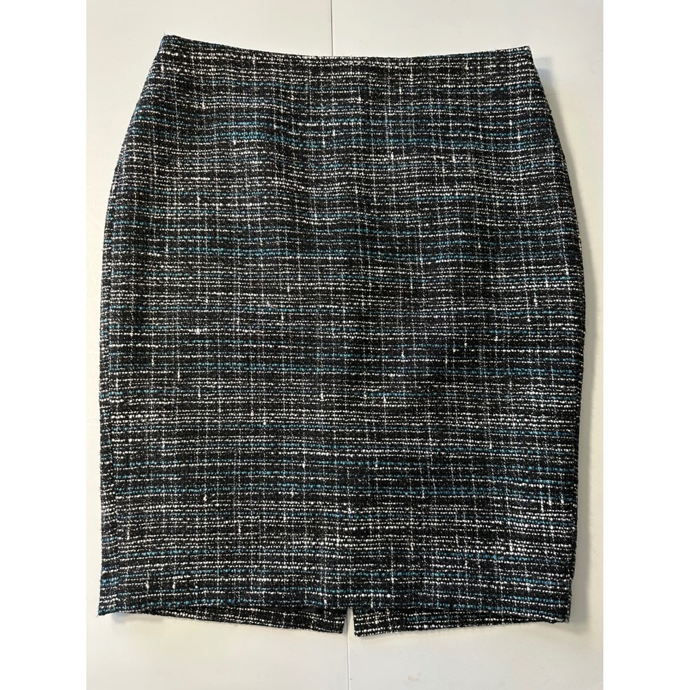 Ann Taylor Factory Tweed Pencil Skirt Black Teal Blue White Size 6 NWT